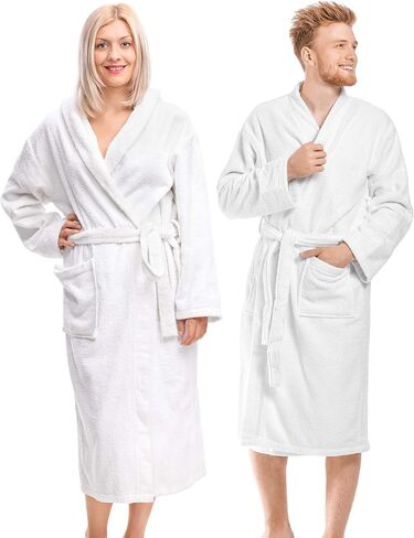 Bathrobe for Women, White Cotton Bath Robes, Terry Cloth Robes, Lightweight Plush, Long Bathrobe, Spa, Robes, Unisex, Medium in Saudi Arabia