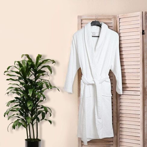 Bathrobe for Women, White Cotton Bath Robes, Terry Cloth Robes, Lightweight Plush, Long Bathrobe, Spa, Robes, Unisex, Medium in Saudi Arabia