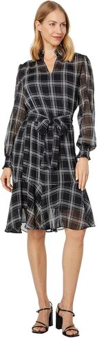 Tommy Hilfiger Women's Fit and Flare Chiffon Long Sleeve V-Neck Dress in Saudi Arabia