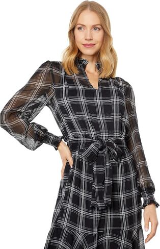 Tommy Hilfiger Women's Fit and Flare Chiffon Long Sleeve V-Neck Dress in Saudi Arabia