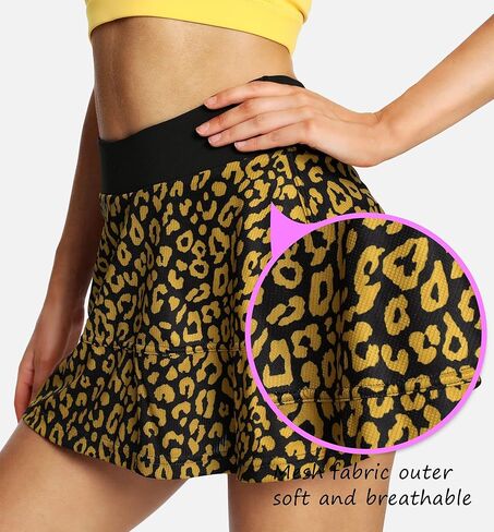 QUEENIEKE تنانير رياضية خفيفة الوزن للتنس مع جيوب قصيرة، تنانير جولف للجري للنساء مقاس M، طباعة الفهد الأصفر in Kuwait