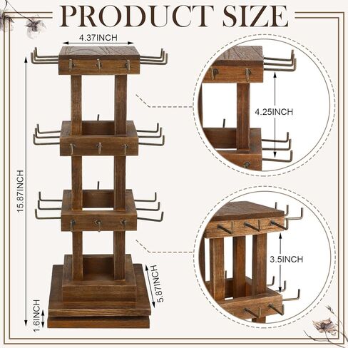 2 Pcs Wood Rotating Jewelry Stand Wooden Rotating Jewelry Tower Necklace Holder Stand Earring Rack Display Jewelry Holder Organizer with 36 Removable Metal Hook for Bracelet Store Vendors in Saudi Arabia