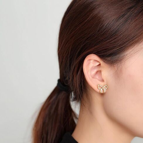 ZRU Gold Bow Earrings Necklace Bracelet Jewelry Set for Women-Ribbon Bowknot Stud Earrings Pendant Choker Necklace Bracelet 18K Gold Plated Bow Valentines Gifts Fashion Jewelry for Her in Kuwait