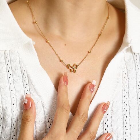 ZRU Gold Bow Earrings Necklace Bracelet Jewelry Set for Women-Ribbon Bowknot Stud Earrings Pendant Choker Necklace Bracelet 18K Gold Plated Bow Valentines Gifts Fashion Jewelry for Her in Kuwait