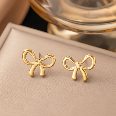 ZRU Gold Bow Earrings Necklace Bracelet Jewelry Set for Women-Ribbon Bowknot Stud Earrings Pendant Choker Necklace Bracelet 18K Gold Plated Bow Valentines Gifts Fashion Jewelry for Her in Kuwait