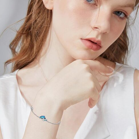 كونبو سوار دولفين من الفضة الاسترلينية عيار 925 والكريستال الازرق بتصميم دولفين المحيط، مجوهرات للشاطئ، هدايا للنساء والفتيات والامهات واعياد الميلاد والعطلات والكريسماس in Kuwait