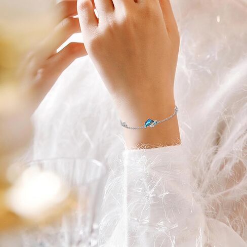 كونبو سوار دولفين من الفضة الاسترلينية عيار 925 والكريستال الازرق بتصميم دولفين المحيط، مجوهرات للشاطئ، هدايا للنساء والفتيات والامهات واعياد الميلاد والعطلات والكريسماس in Kuwait