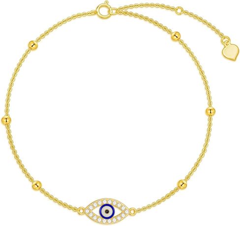 أساور عين الشر من الذهب عيار 14 قيراط للنساء سوار من الذهب الصلب مع زركونيا مكعب 5A، 6.5 بوصة - 8.5 بوصة in Kuwait