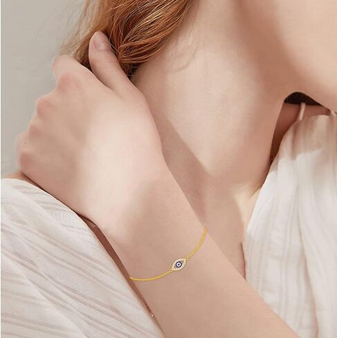 أساور عين الشر من الذهب عيار 14 قيراط للنساء سوار من الذهب الصلب مع زركونيا مكعب 5A، 6.5 بوصة - 8.5 بوصة in Kuwait