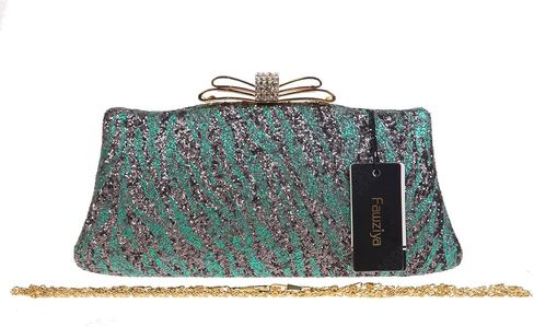 حقيبة يد مسائية من Fawziya مصنوعة من حجر الراين على شكل فيونكة لامعة وحمار وحشي كبيرة الحجم للنساء رسمية in Kuwait