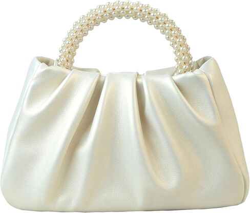 Women's Elegant Pearl Handbag Pleated Design Crossbody Purse Wedding Prom Bride Clutch Purse With Pearl Chain in Saudi Arabia