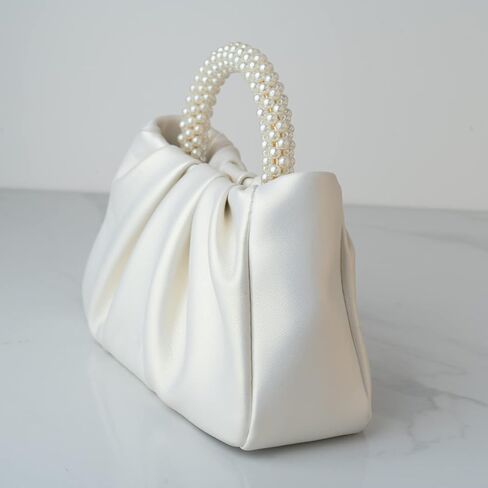 Women's Elegant Pearl Handbag Pleated Design Crossbody Purse Wedding Prom Bride Clutch Purse With Pearl Chain in Saudi Arabia