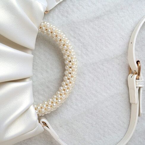 Women's Elegant Pearl Handbag Pleated Design Crossbody Purse Wedding Prom Bride Clutch Purse With Pearl Chain in Saudi Arabia