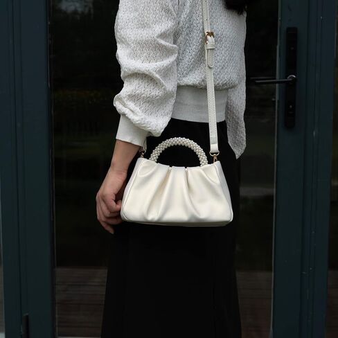 Women's Elegant Pearl Handbag Pleated Design Crossbody Purse Wedding Prom Bride Clutch Purse With Pearl Chain in Saudi Arabia