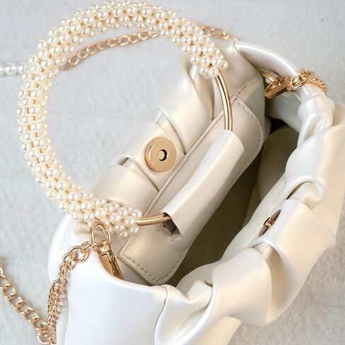 Women's Elegant Pearl Handbag Pleated Design Crossbody Purse Wedding Prom Bride Clutch Purse With Pearl Chain in Saudi Arabia