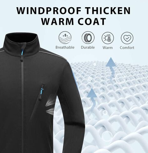 سترة Wantdo الرجالية الشتوية لركوب الدراجات الحرارية الدافئة ذات الغلاف الناعم المقاومة للرياح سترة مضادة للماء من الصوف عاكسة للضوء in Kuwait