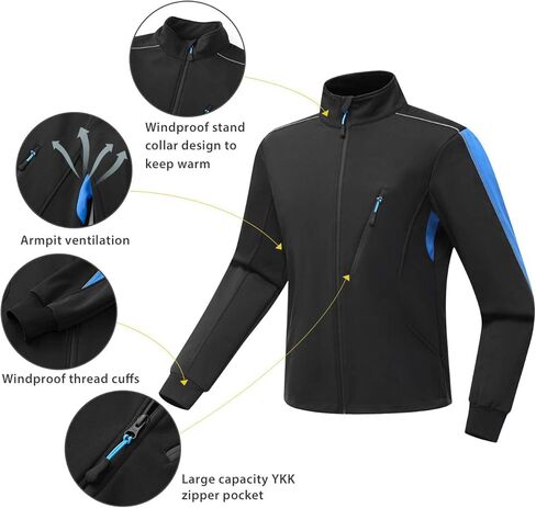 سترة Wantdo الرجالية الشتوية لركوب الدراجات الحرارية الدافئة ذات الغلاف الناعم المقاومة للرياح سترة مضادة للماء من الصوف عاكسة للضوء in Kuwait