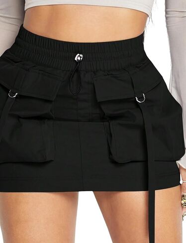 تنورة Cargo Skorts النسائية Y2k Bodycon Mini Cargo Denim مع جيب in Saudi Arabia