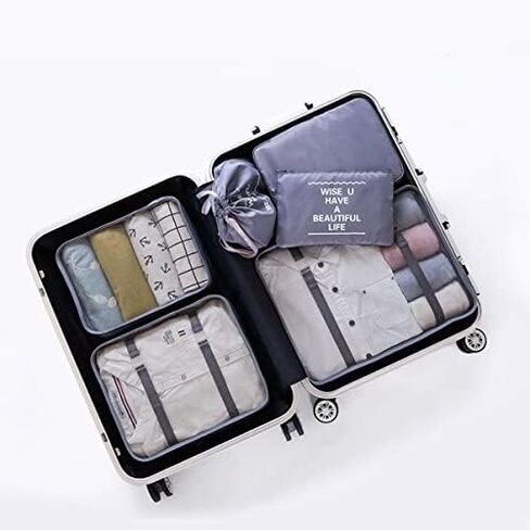 LANGUGU Compression Travel Luggage Organizers 6 Set, Mesh Clothes Bags Luggage Travel Packing Cubes with Bra Underwear Bag for Carry-on Luggage, Suitcase and Backpacking Accessories (Beige) in Kuwait