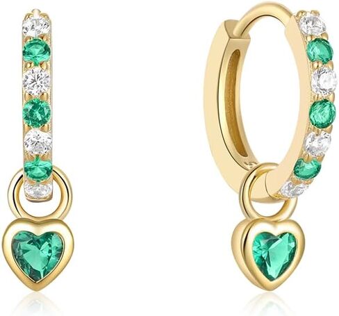 أقراط هوجي للنساء، أقراط على شكل قلب ذهبي صغير تتدلى من الزركون الأخضر المكعب، أقراط لا تسبب الحساسية، هدية بسيطة للفتيات المراهقات هدايا مجوهرات in Kuwait