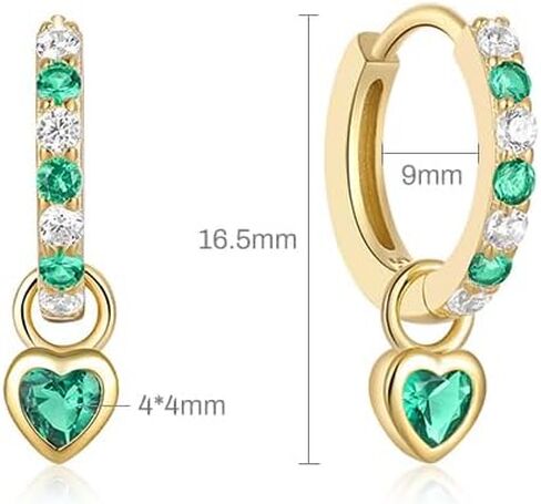 أقراط هوجي للنساء، أقراط على شكل قلب ذهبي صغير تتدلى من الزركون الأخضر المكعب، أقراط لا تسبب الحساسية، هدية بسيطة للفتيات المراهقات هدايا مجوهرات in Kuwait