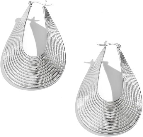RCHENGYANUIMA Vintage Metal Curved Striped Hoop Earrings for Women Girls Gold Plated Pendant Geometric Studs Earrings Party Jewelry in Kuwait