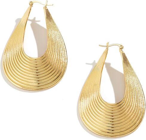 RCHENGYANUIMA Vintage Metal Curved Striped Hoop Earrings for Women Girls Gold Plated Pendant Geometric Studs Earrings Party Jewelry in Kuwait
