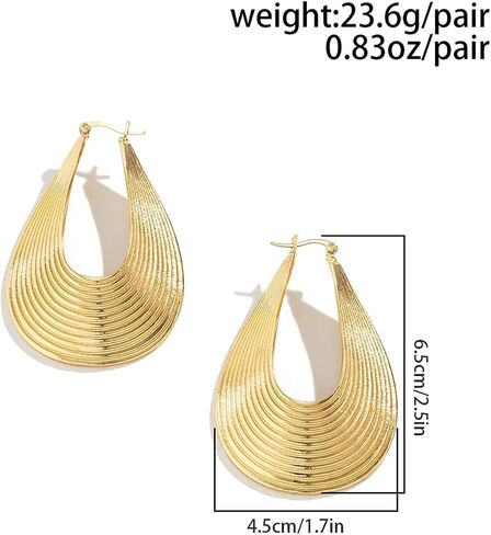RCHENGYANUIMA Vintage Metal Curved Striped Hoop Earrings for Women Girls Gold Plated Pendant Geometric Studs Earrings Party Jewelry in Kuwait