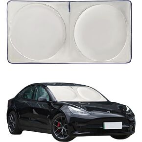 MORNYRAY Car Windshield Sun Shade，Reflector Sunshade Offers Ultimate Protection for Car Interior，Cool Reflective Sun Blocker，Foldable Car Interior Accessories (Black, for Tesla Model 3/Y)