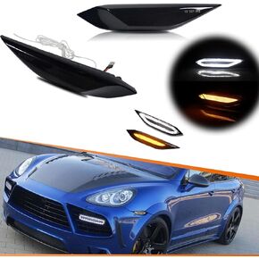 ADIIL Smoked Lens Amber White Full LED Front Side Marker Light Kit Compatible With 2011-2014 Porsche 958 Cayenne Side Marker Switchback Amber Turn Signal & White DRL Lamps