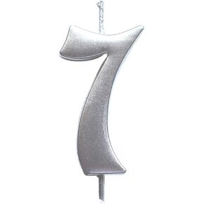 MAGJUCHE Silver 7th Birthday Numeral Candle, Number 7 Cake Topper Candles Party Decoration for Girl Or Boy