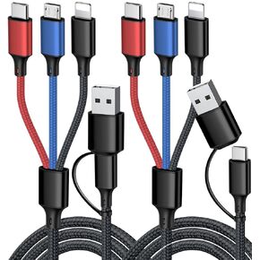 Puxnoin Multi Charging Cable 5 in 1, 2Pack 4FT Multi USB Charger Cable Universal Multiple Charging Cord with USB C/Micro USB Connectors for Most Cell Phone, Tablets (Charging Only)