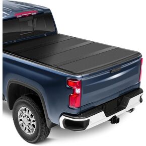 غطاء سرير شاحنة صلب رباعي الطي بطول 5'8 بوصة مناسب لسيارة Chevy Silverado 1500/لسيارة GMC Sierra1500 2007-2022 سرير جانبي، غطاء سرير شاحنة بيك اب أسود in Kuwait