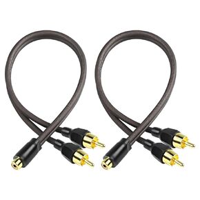 XMSJSIY RCA Cable Car Audio Y Splitter Cable Female to Dual Male Gold Plated Stereo Audio Adapter Gold Plated Plug Connectors Extension Cord for Amplifier Subwoofer -29cm - 2PCS