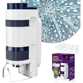 BEBANG Pocket Microscope, 60x-135x Mini Microscope for Kids, Lab Portable Microscope with Adjustable LED Lights, Handheld Microscope for Kids Adults Microbiological Observation Preschool Home Study