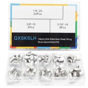 39 PCS Wing Nuts Assorted kit 1/4"-20 5/16"-18 3/8"-16 304 Stainless Steel Wing Nut Fasteners,Butterfly Wingnut,Hand Twist Secure Fasteners