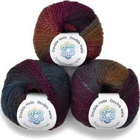 Double Helix by Living Dreams Yarn. Soft, Colorful 2-ply Wool Yarn for Crochet, Knitting, Weaving. Self-Striping Sport Weight Yarn, 3 Pack, 150g, Color Dilly Dally