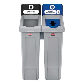 Rubbermaid Commercial Products Slim Jim Recycling Station 2-Stream Landfill/Mixed Recycling Bin/Can/Kit/Station, 23-Gallon, for Offices/Home/Higher Education/Commercial Facilities