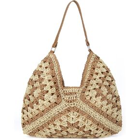 Stylish Straw Hobo Bags for Women Handmade Summer Beach Bag Hollow Woven Shoulder Tote Bag Everything Handbag in Kuwait