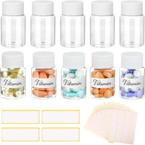 10Pcs Pill Bottles with Blank Labels - 30ml Medicine Containers with Screw Caps- Plastic Empty Small Pill Container Leak-Proof Clear Sample Jar for Dispense for Liquid Solid Name Stickers
