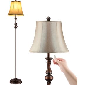 مصباح أرضي، مصباح زاوية قائم، مصباح عمود عتيق مع غطاء قماش ذهبي فاتح، مصباح ريفي طويل القامة لغرفة المعيشة، غرفة النوم، المكتب، مصباح أرضي مشرق مع مفتاح سحب (كلاسيكي) in Kuwait