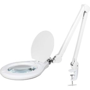 مصباح مكبر Neatfi Elite XL HD Super LED مع مشبك، عدسة زجاجية، 6500K، خالي من الوهج (عدسة 7 بوصة، أبيض)