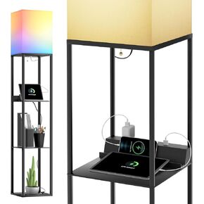 sympa Floor Lamp with Shelves, Smart RGB Floor Lamp Compatible with Alexa, APP Controlled, Memory Function, Modern Floor Lamp with 3 Charging Ports, Shelf Lamp for Living Room, Bedroom and Office in Kuwait