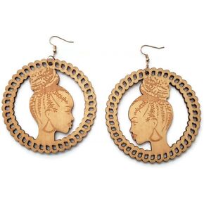 Braided Queen Round Wooden Dangle Earrings (Brown)