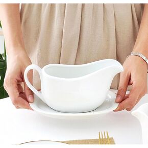 قارب جرافي مع صينية، صحن تقديم سيراميك وموزع أطباق للصلصات والضمادات والكريمة، مقبض كبير، آمن للاستخدام في الميكروويف وغسالة الأطباق، 15 أونصة (أبيض) in Kuwait