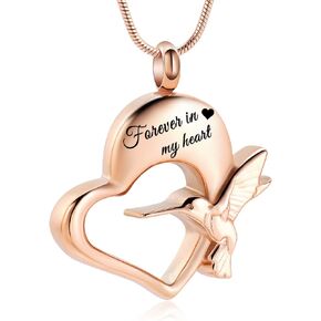Cremation Jewelry for Ashes Stainless Steel Hummingbird Urn Necklace Hummingbird Heart Urn Necklace for Ashes with Funnel Filler Keepsake Memory Jewelry for Women Girls