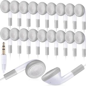 100 Pack Bulk Earbuds for Kids Students Classroom Ear Buds School Earphones Class Set Headphones Without Mic for Adults Library Laptop, Individually Bagged (White)