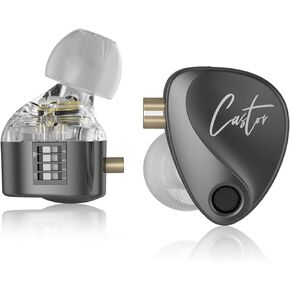 KZ Castor IEM, kz in Ear Monitor Earbuds with Dual Dynamic Drivers Musicians, Tunable in-Ear Earphones Headphones with 2dd Drivers, Adjusting Switch, Noise-isolating, Silicone Eartips(Bass Version)