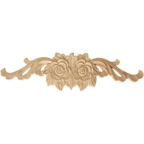 Wood Carved Long Onlay Applique Unpainted Frame Wood Appliques and Onlays for Furniture (01, 30x7cm/11.81x2.76inch)