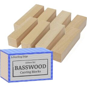 Basswood Blocks for Carving (8 Pieces - 1 1/4" x 1 1/4" x 5") - Wood Carving Kit with Unfinished Whittling Wood Blank Blocks